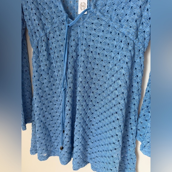 Viral House of Harlow 1960 Blue Metallic Crochet Cover-Up Dress - Picture 2 of 4